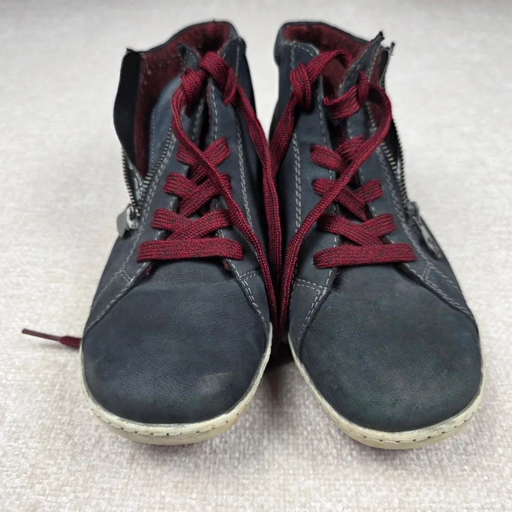Remonte Tex Womens Leather High Top Sneakers Side Zip Boots Red Sole Size 42